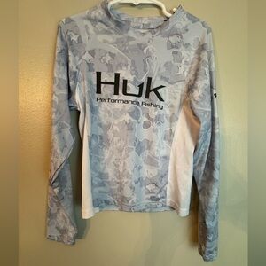 Huk Blue and White Camo Long Sleeve Shirt XS